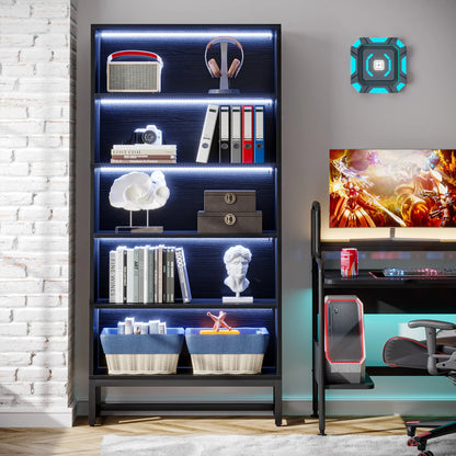 MonoWood Tall Bookcase Black Bookshelf, 70.8” Large Bookcases Organizer, Heavy Duty Library Bookcase