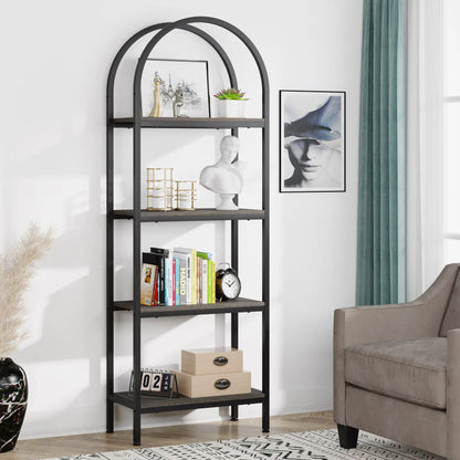 MonoWood 4-Tier Open Bookshelf, 70.8" Wood Bookcase Storage Shelves with Metal Frame, Freestanding Display Rack