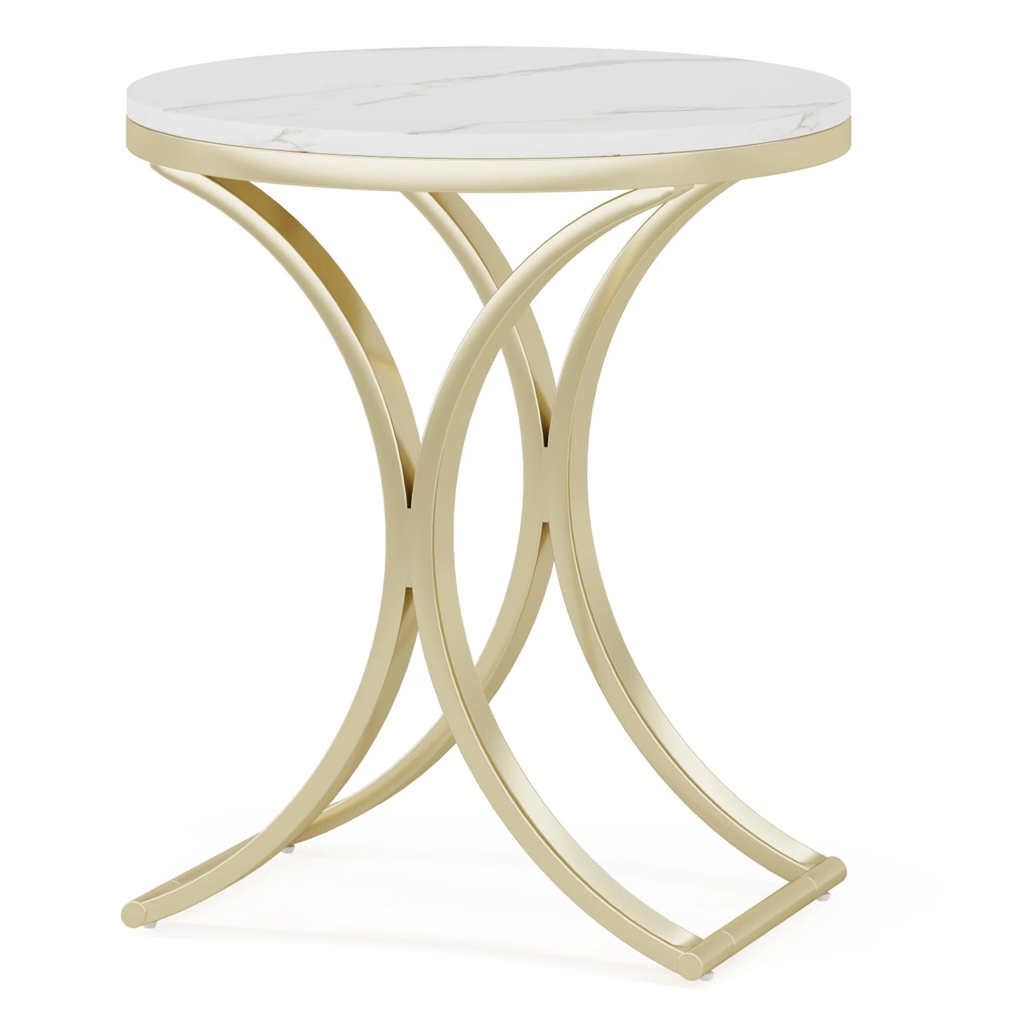 MonoWood White Gold Side Table Round End Table Modern Small Coffee Table Accent C Table Bedside Table