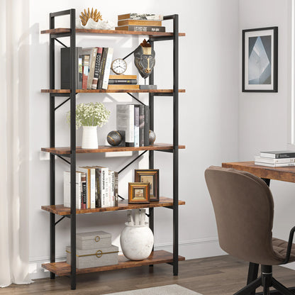 MonoWood Industrial Bookshelf, Tall Bookcase with Open Shelves, Wood and Metal Display Shelf Storage Shelves