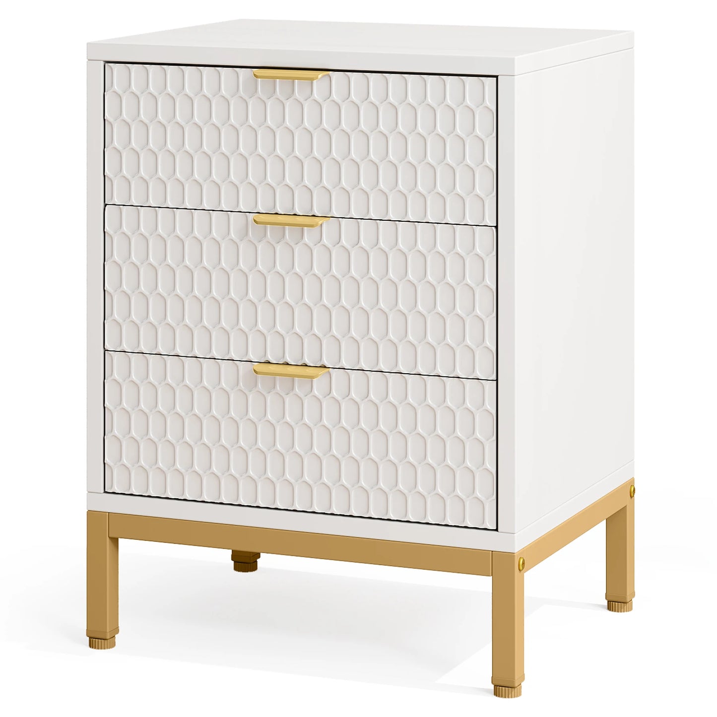 MonoWood Modern Nightstand, 65.5 cm Tall Bedside Table with 3 Drawers, Contemporary End Side Table with Storage