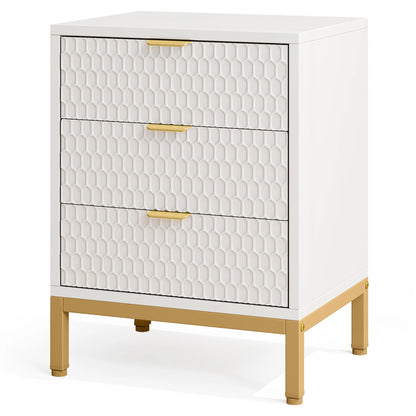 MonoWood Modern Nightstand, 65.5 cm Tall Bedside Table with 3 Drawers, Contemporary End Side Table with Storage