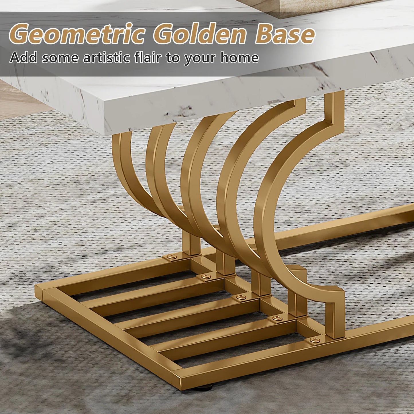 MonoWood Coffee Table 47 inches Faux Marble Cocktail Table with Geometric Frame