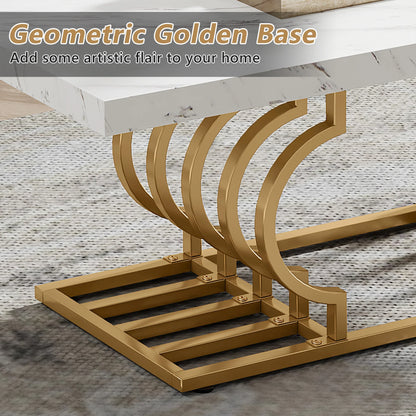 MonoWood Coffee Table 47 inches Faux Marble Cocktail Table with Geometric Frame