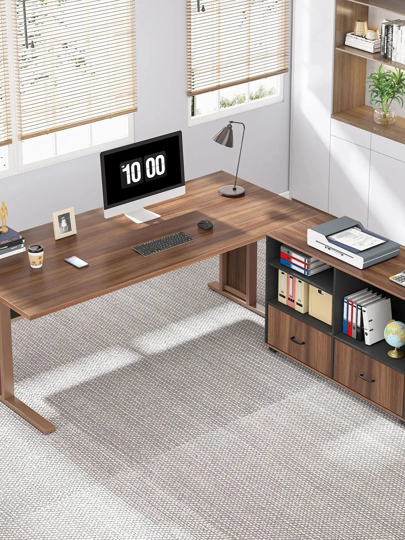 MonoWood 63" Large Executive Desk L Shaped Computer Desk with File Storage Cabinet, L-Shaped Executive Office Desk