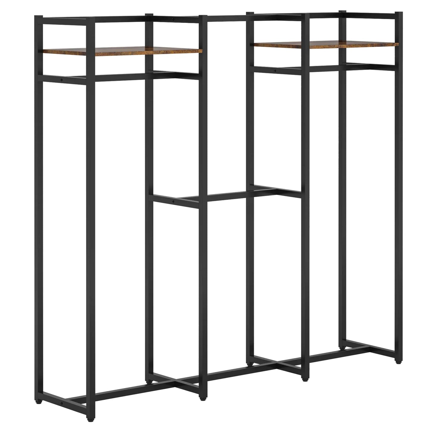 MonoWood Free Standing Closet Organizer with Hanging Rods,Clothes Rack with Storage Shelves, Large Size Storage Rack