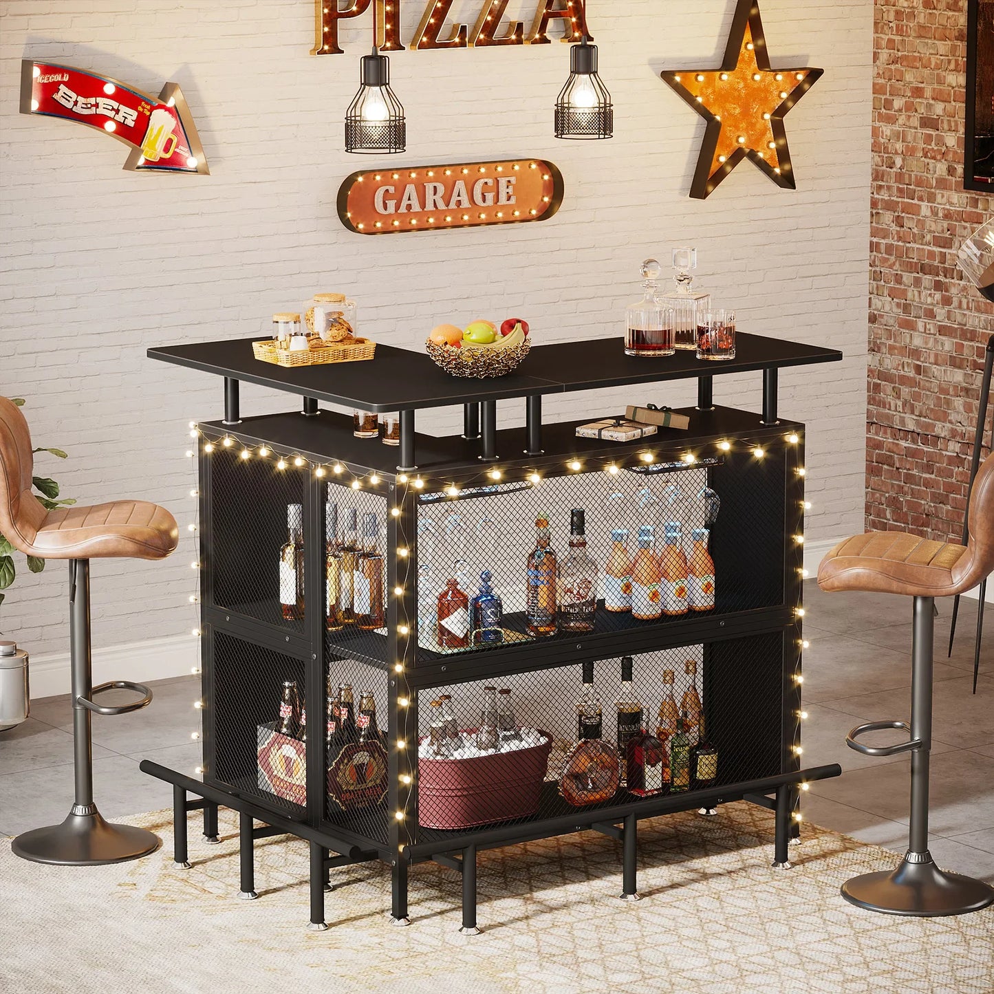 MonoWood Home Bar Unit Mini Liquor Table Cabinet