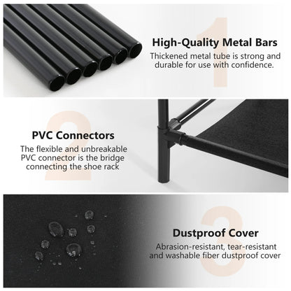 10 Tier Shoes Rack with Cover, Shoes Racks Organizer for Closet, Black Large Shoe Shelf for Entryway,50 Pair Large Shoe Stand