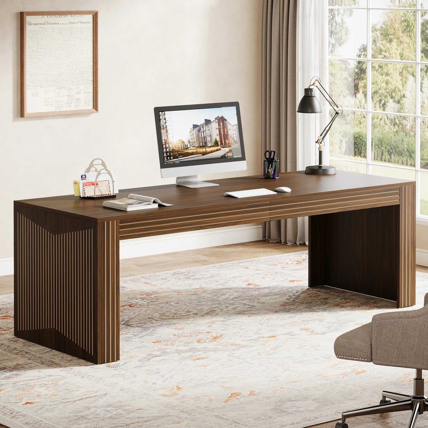 MonoWood 79-Inch Extra Long Desk, Two Person Double Desk for Home Office, Wooden Long Computer Desk Writing Table for Office