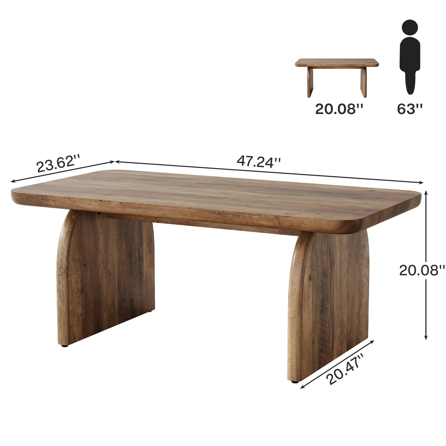 MonoWood Farmhouse Rectangular Coffee Table, 47.24-Inch Engineered Wood Center Cocktail Tea Table with Sturdy Base