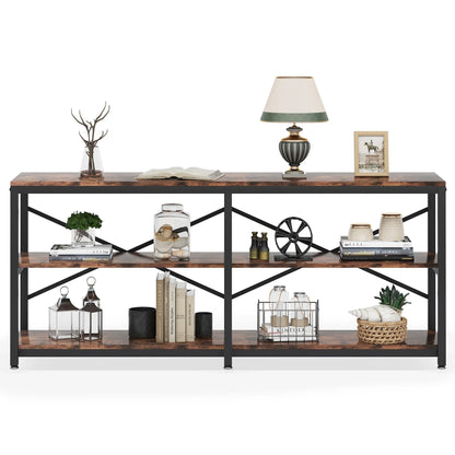 MonoWood 70.9 Inch Long Console Sofa Table 3-Tier Industrial Sofa Table Behind Couch Table