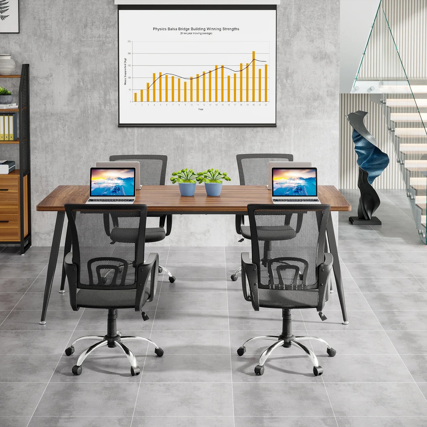 MonoWood 6FT Conference Table, Rectangular Meeting Room Tables, Modern Industrial Seminar Table Boardroom Desk with Metal Legs