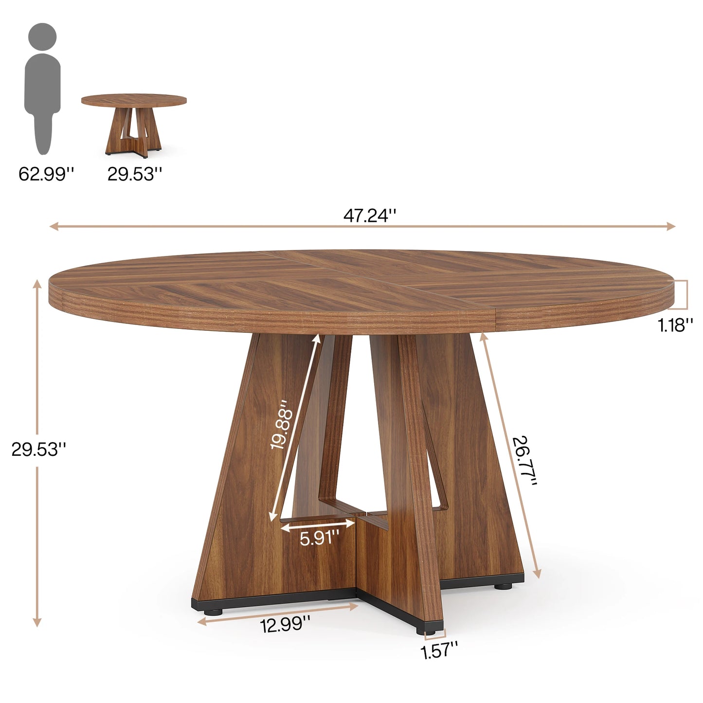 MonoWood 47 Inch Round Dining Table for 4, Farmhouse Kitchen Table Small Dinner Table Kitchen Dinning Table for Dining Room