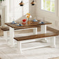 MonoWood 47" Small Dining Table Set for 2, 3-Piece Kitchen Table with 2 Benches, Farmhouse Wood Dinner Furniture