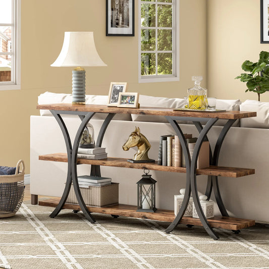 MonoWood 70.8 Inch Narrow Console Table, Long Sofa Table Entry Table with 3 Tier Storage Shelves