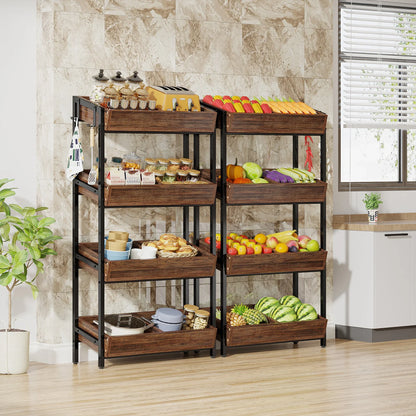 MonoWood 4-Tier Wood Utility Storage Shelves, Fruit and Vegetable Basket Stand for Kitchen, Office, Store, Supremarket