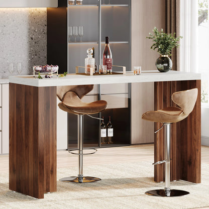MonoWood Home Bar Unit, 55.12-Inch Bar Table with a Faux Marble Finished Tabletop, Modern Freestanding Mini Bar