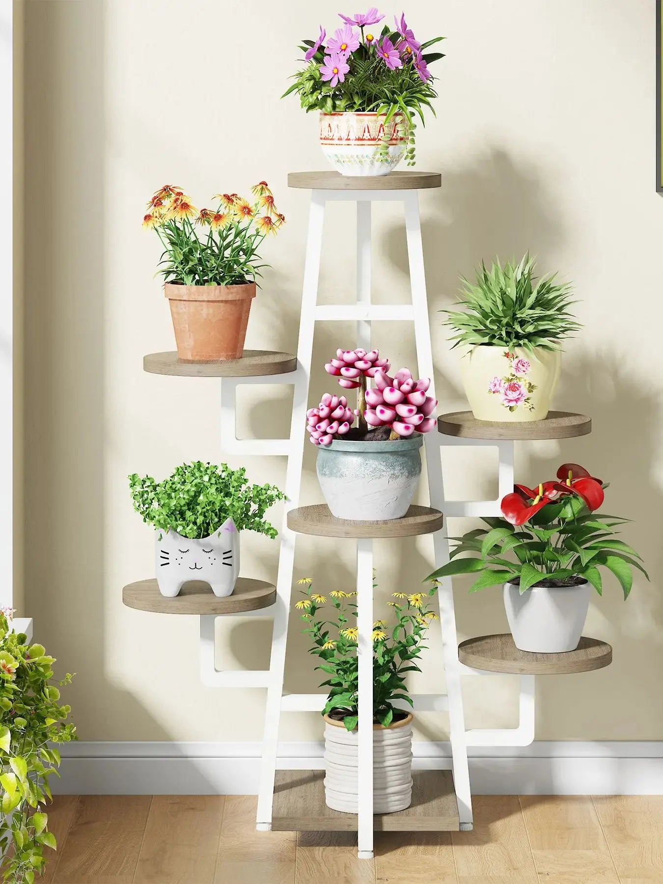 MonoWood 7 Tier Plant Stand Indoor, Tall Plant Shelf for Multiple Plants, Wooden Corner Plant Pots Holder Rack Flower Stand