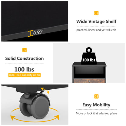 MonoWood 2 Drawer Mobile File Cabinet with Lock, Wood Filing Cabinet, Printer Stand with Wheels and Storage Shelf