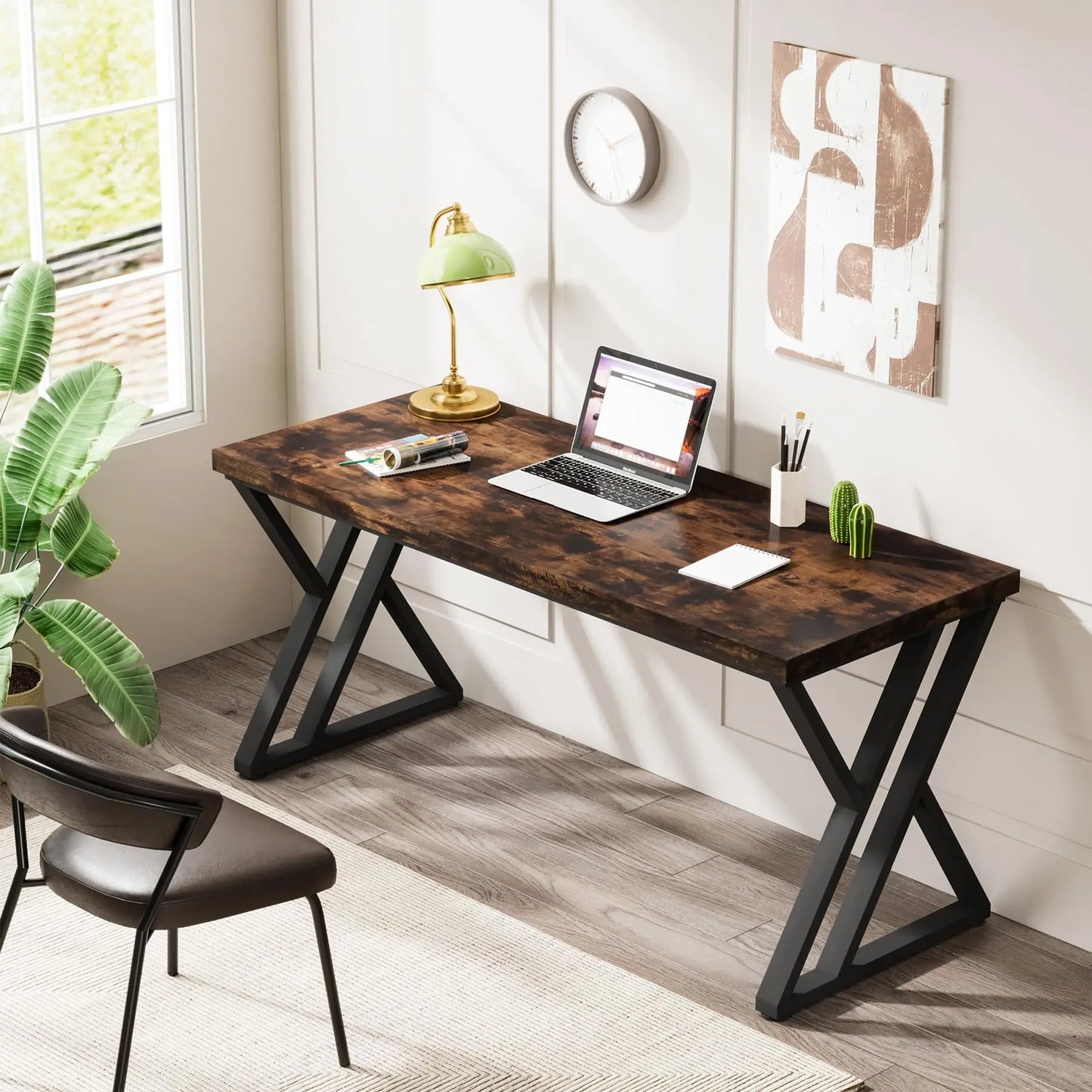MonoWood Writing Computer Desk, 55 inch Heavy Duty Study Desk with Z-Shaped Metal Leg, Modern Simple Home Office Computer Desk