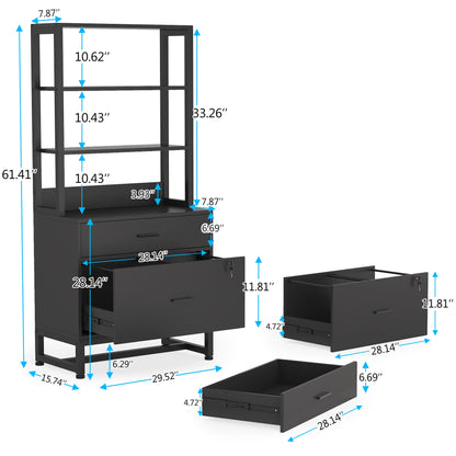 MonoWood 2 drawer vertical wood file cabinet with lock and bookshelf letter size large modern filing cabinet printer stand