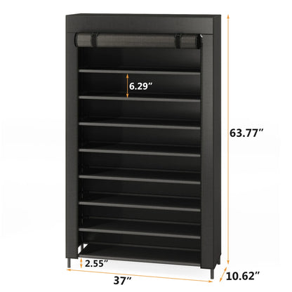 10 Tier Shoes Rack with Cover, Shoes Racks Organizer for Closet, Black Large Shoe Shelf for Entryway,50 Pair Large Shoe Stand