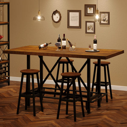 MonoWood Rectangular Counter Height Dining Table with Metal Footrest for 6 People, 35.43" Tall