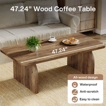 MonoWood Farmhouse Rectangular Coffee Table, 47.24-Inch Engineered Wood Center Cocktail Tea Table with Sturdy Base