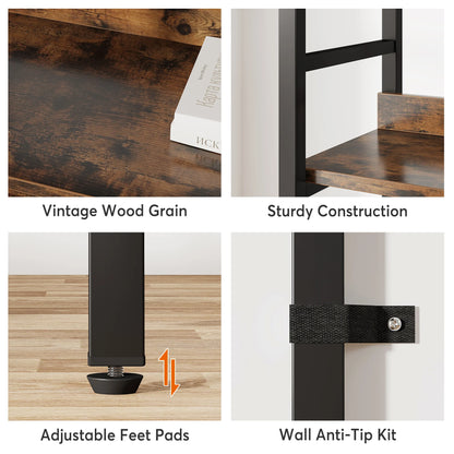 MonoWood 5-Tier Industrial Bookshelf, 71”H x 47”W Etagere Bookcase, Freestanding Double Wide Book Shelf for Storage