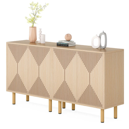 MonoWood Modern Natural Storage Cabinet, Freestanding Floor Cabinet, 59 inches Sideboard, Wood Buffet Cabinet
